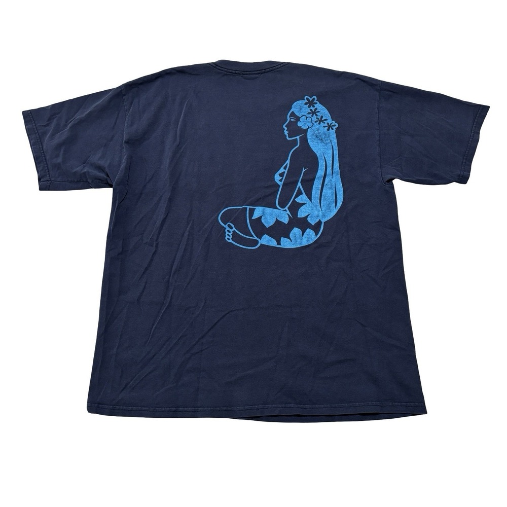 Vintage Y2K Hinano Tahiti Men's Island Girl Graphic T Shirt Navy Size XL 23.5x29
